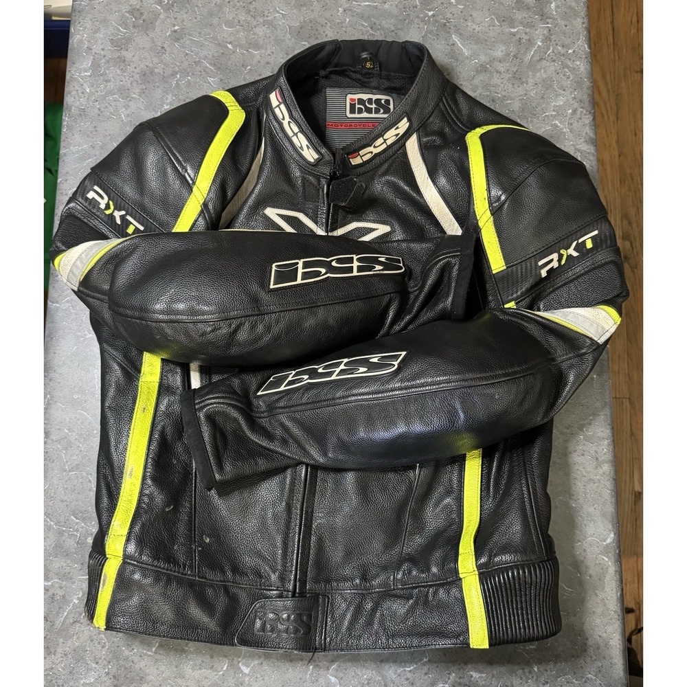 IXS RXT Black & Yellow Leather Padded Motorcycle Jacket Men's 52 (L) *Defects*